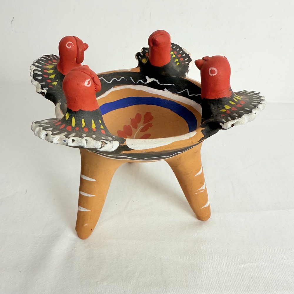 Multicolor Painted Turkey Tripod Copelero Cup Figurine Mexican Pottery - Picture 4 of 12